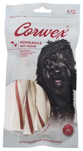 Corwex Büffelrolle mit Huhn 100g – Starker Kausnack mit Büffelhaut & Huhn