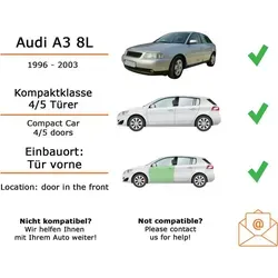Audison APX 5 Lautsprecher Einbaupaket für Audi A3 8L (4/5-türig) - Komplettes Lautsprecher Einbaupaket mit 2x Audison APX Tief-Mitteltöner für Audi A3 8L (1996-2003). Einfacher Austausch dank Adapterringen und -steckern für perfekten Sound im Fahrzeug.