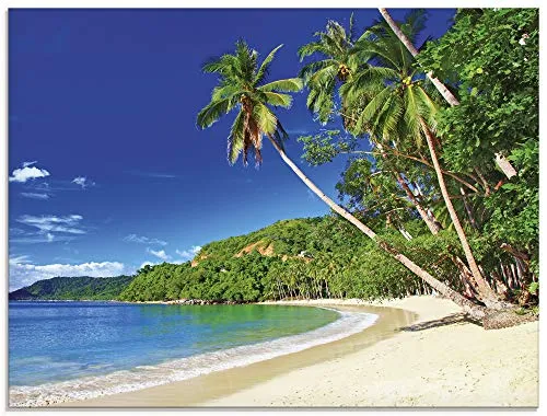 ARTland Wanddeko Glasbilder Wandbild Glas Bild einteilig 80x60 cm Querformat Natur Strand Meer Palmen Karibik Landschaft Küste Urlaub S9HV