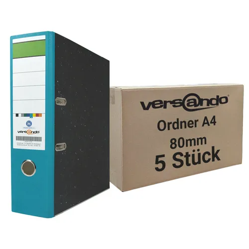 5x Ordner Rücken türkis versando® A4 80mm breit von versando