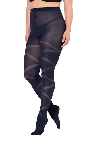 Ulla Popken Damen große Größen Übergrößen Plus Size Strumpfhose, Streifen