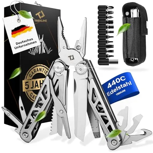 Produktbild TREKLINE Premium Multitool Werkzeug [rostfreier Edelstahl] Survival Multifunktionsmesser perfektes Camping Zubehör, Multifunktionswerkzeug [27 Funktionen] Taschenmesser, Geschütztes Design