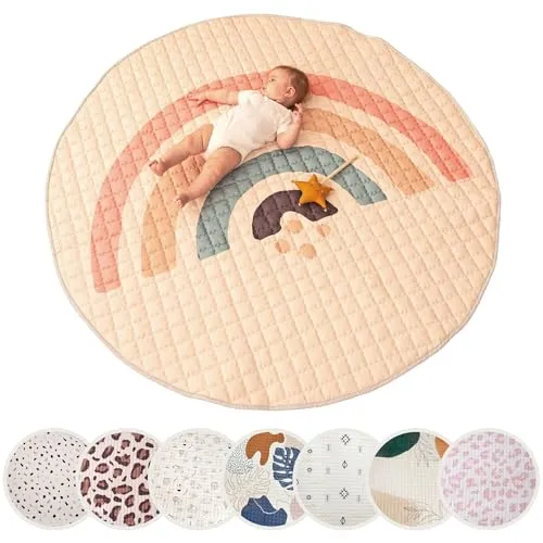 Hakuna Matte Krabbeldecke für Baby 1,5m - Rutschfeste Spielmatte im Boho Regenbogen Design - Krabbeldecken für Babys, rutschfeste Unterseite sorgt für Sicherheit beim Spielen und Krabbeln auf der stilvollen Boho Regenbogen Matte.