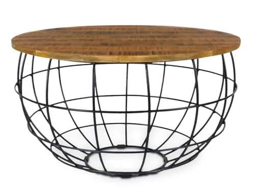 Amago home Couchtisch rund ø55/60/65/75cm Beistelltisch Industrie Style Metall Gestell Farbe Lexington ø 75cm schwarz/Bassano