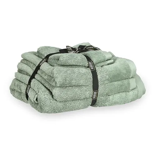 SCHÖNER WOHNEN Handtuch Set SENSE - 5er Set in Grün - Luxuriöses Handtuch Set mit 5 Teilen: 1 Duschtuch (140x70 cm) und 4 Handtücher (100x50 cm, 50x30 cm). Hergestellt aus 100% Baumwolle für ein unvergleichliches Wohlgefühl. Pflegeleicht und ideal für Ihr Badezimmer.