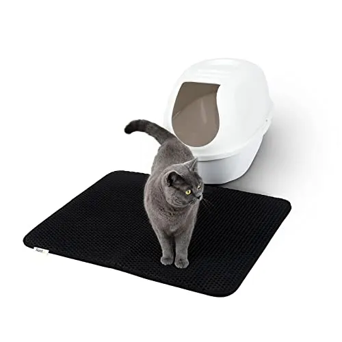 lionto Katzenstreumatte für Katzentoilette mit Anti-Rutsch-Beschichtung, 76x61x1,3 cm, Katzenklomatte wasserdicht & leicht zu reinigen, effektive Aufnahme von Katzenstreu im Bienenwabendesign, schwarz