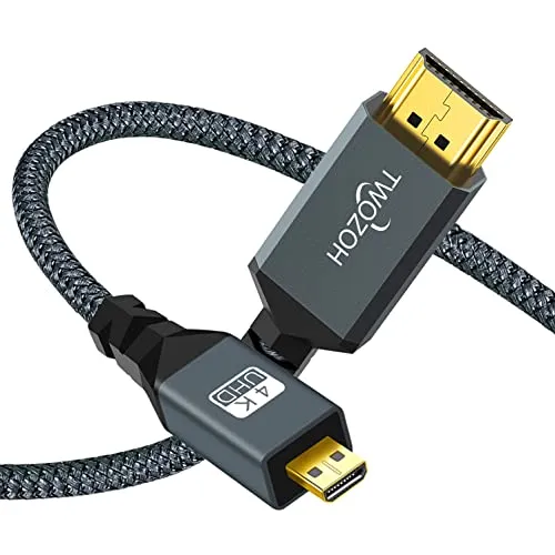 Twozoh Micro HDMI auf HDMI Kabel 5M, High-Speed HDMI auf Micro HDMI geflochtene Schnur Unterstützung 3D 4K/60Hz 1080p
