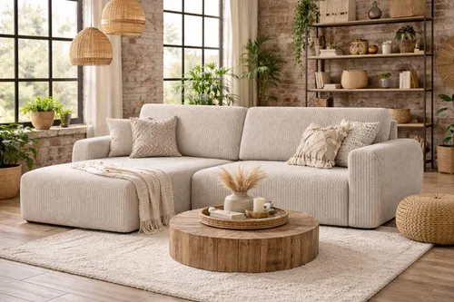 Kaiser Möbel Ecksofa Ariel L mit Schlaffunktion und Bettkasten, Beige - Modernes Ecksofa Ariel L mit Schlaffunktion und praktischem Bettkasten – ideal für gemütliche Abende und als Gästebett. Hochwertiger Cordstoff sorgt für besonderen Komfort und Langlebigkeit.