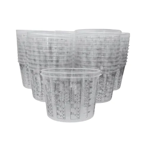 Mischbecher Sets 600ml für Farben und Harze (50 Stück) - Hochwertige Mischbecher aus Polypropylen für eine präzise Mischung von Farben und Harzen. Stapelbar, mit zwei Messskalen und flachem Boden für Stabilität. Ideal für den professionellen Einsatz in Werkstatt und Hobby.