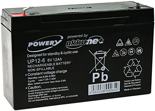 Powery Bleiakku für Panasonic LC-R0612P1 - 12000 mAh (6 V) - Batterien & Akkus, leistungsstarker Bleiakku mit 12000 mAh für langanhaltende Energie und zuverlässige Leistung.