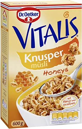 Dr. Oetker Vitalis Knusper Honeys, 600 g Knuspermüsli mit Honig, für Frühstück und Zwischendurch