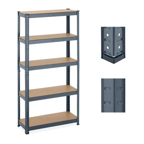 Schwerlastregal 5 Böden anthrazit - Regalsysteme mit verstellbaren Regalboden für optimale Anpassung, ideal für Werkstatt und Lager, robust aus Stahl gefertigt.
