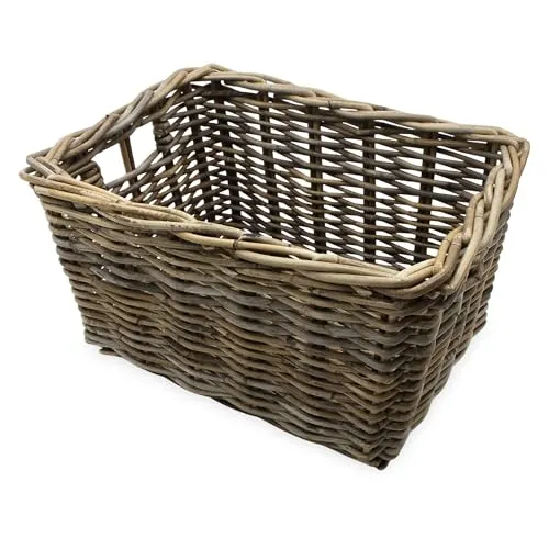 Rattan Aufbewahrungkorb rechteckig shabby grau 44 x 33 cm - Regalkorb aus geflochtenem Weide mit 2 Griffen, ideal zur stilvollen Organisation und Dekoration Ihres Wohnraums - vereint Umweltbewusstsein mit Funktionalität.