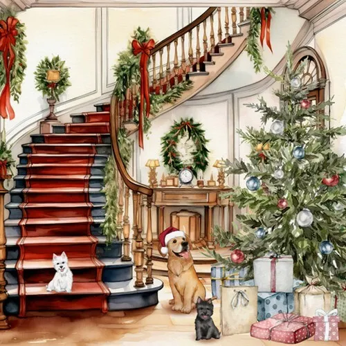 Servietten Maison de Noel - Hunde im Weihnachtshaus 33x33cm 20