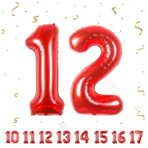 Geburtstag Deko zahlen luftballon 12 jahre | Folienballon Rot