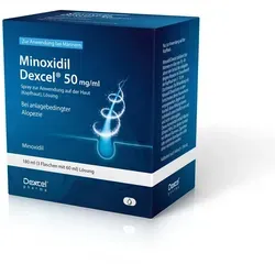 Minoxidil Dexcel 50 mg/ml Spray - Effektive Behandlung bei Haarausfall - Arzneimittel zur Anwendung auf der Kopfhaut, fördert das Haarwachstum und ist ideal für Betroffene von Haarausfall.