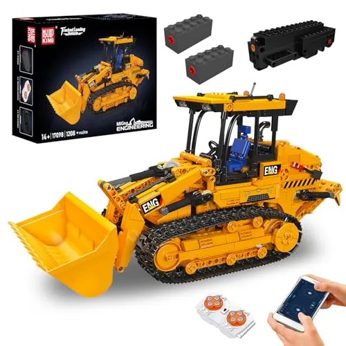 Mould King 17098 Technik Raupenradlader Baustein-Modell | 1208+ Teile RC Baumaschinen Set | Raupenantrieb, Schaufelheben & Heckaufreißer beweglich | APP ferngesteuert Bulldozer Klemmbausteine Bausatz