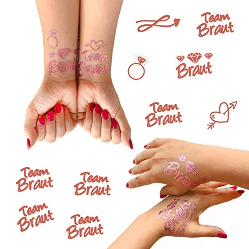 Oblique Unique® Temporäre Klebetattoos JGA Tattoo Set Braut - Team Braut Junggesellinnenabschied Hochzeit Rose Gold