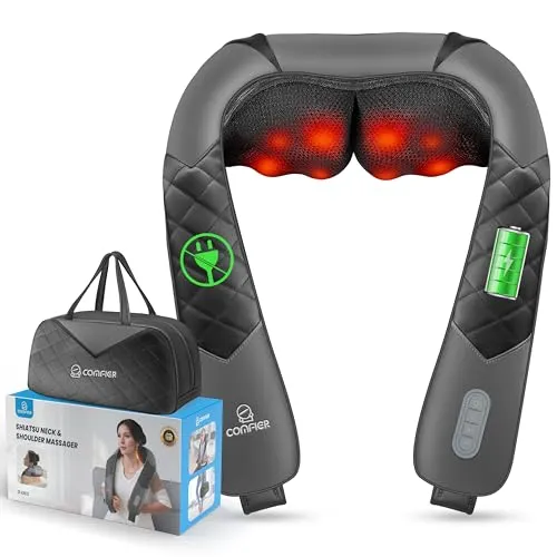 COMFIER Nackenmassagegerät mit Wärme - kabelloses Shiatsu Massagekissen - Kabelloses Nackenmassagegerät mit schneller Heizfunktion (40℃-45℃) und 8 tief knetenden Knoten für individuelle Entspannung. Ideal für Zuhause, Büro oder Reisen - ein perfektes Geschenk für alle, die Entspannung suchen.