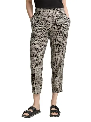 TOM TAILOR Damen 1046512 Loose Slim Fit Hose, 38117-Abstract Black Grid Design, 38W / 28L