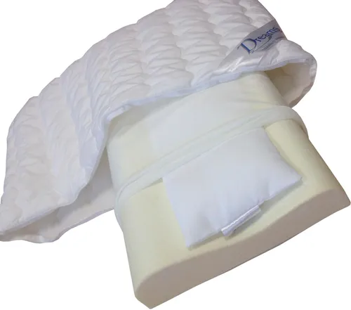 Dreams Nackenstützkissen DeLuxe Visco - Kissen für Rückenschläfer und Seitenschläfer, mit herausnehmbarem Einlegepad für individuellen Stützkomfort und 100% Baumwollbezug, allergikergeeignet und maschinenwaschbar.