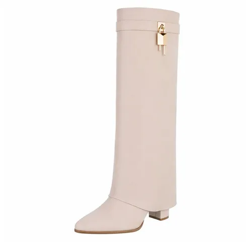 Ital-Design Elegante Stiefel mit hohem Schaft und Blockabsatz für Damen High-Heel-Stiefel (90948427) Blockabsatz Stiefel in Beige