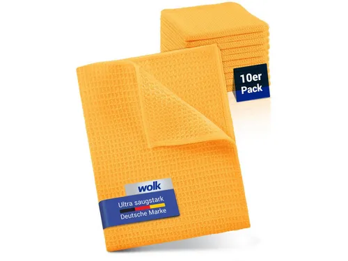 wolk Mikrofasertuch mit Waffelstruktur in orange - Reinigungstuch (Polyester, 38x38 cm, 10er-Set, hygienisch auf 90° waschbar)