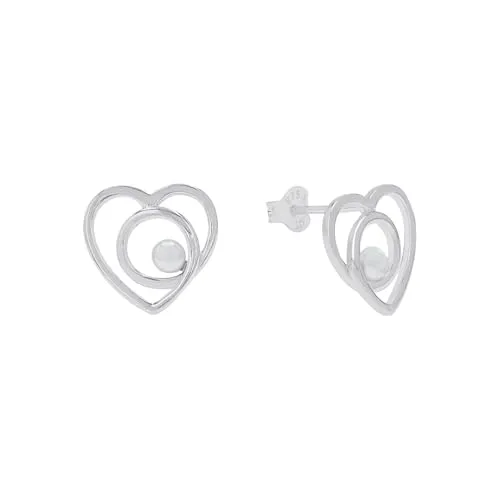 s.Oliver Ohrstecker mit Süßwasserzuchtperle - Ohrringe für Damen aus 925 Sterling Silber, liebevolles Herzdesign, inklusive eleganter Schmuck Geschenkbox.