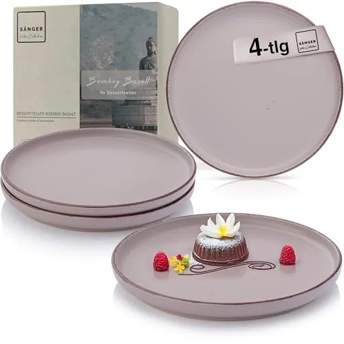 Sänger Bombay Basalt | Dessertteller 4 teilig, Steingut Frühstücksteller 4 Personen, Kuchenteller kleine Teller spülmaschinenfest mikrowellenfest, Steingut Geschirr lila | VALUE COLLECTON