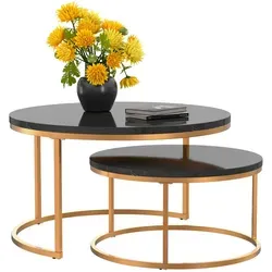Modfu Couchtisch, Schwarz, Gold, Holzwerkstoff, 80x45x80 cm, Wohnzimmer, Wohnzimmertische, Couchtische