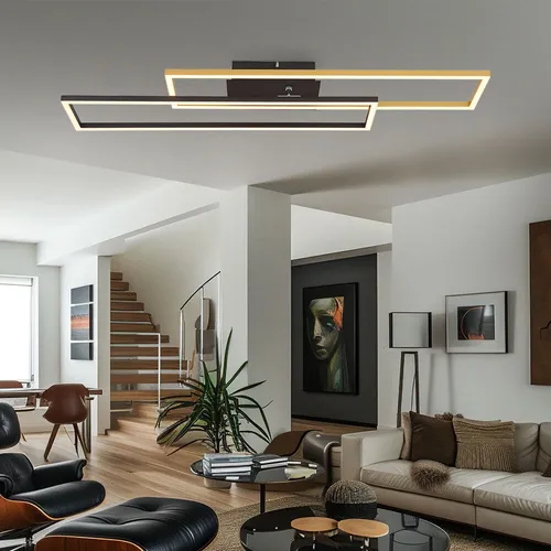 Moderne Deckenlampe in Schwarz-Gold, LED 30W - Stilvolle Deckenleuchte aus Metall und Aluminium, beweglich und mit 1370 Lumen für eine angenehme warmweiße Beleuchtung. Ideal für Wohnzimmer und Esszimmer.