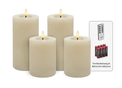 LC Home LED-Kerze Candela Lights LED Kerzen 4er Set Winter glatt Echtwachs (4-tlg)