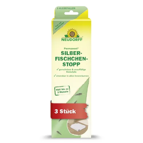 Neudorff Permanent SilberfischchenStopp - 3 Stück - Geruchslose Klebefalle für Silberfischchen, effektiv bis zu 3 Monate, ideal für den Innenbereich, sorgt für unauffällige Bekämpfung von Schädlingen.