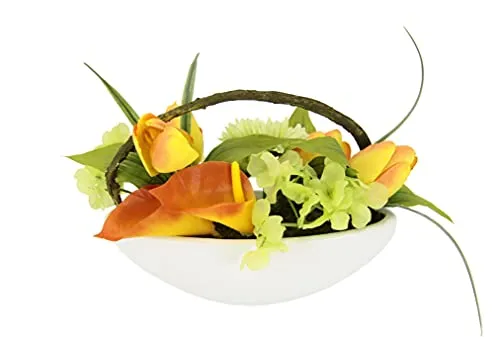Kunstblumen-Gesteck aus Seidenblumen Tulpe Calla Hortensie Gerbera in Schale Seidenblume wie echt Dekoration Tischdeko Hochzeitsdeko Party Geschenk Künstliche Blumen Unechte Blumendeko Blumengesteck