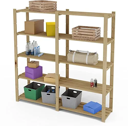 Lenmar Serie B Holzregal, Kiefer, Hellbeige, 5 Böden - Bücherregal aus Kiefernholz mit 5 verstellbaren Einlegeböden, ideal für platzsparenden Stauraum im Wohnzimmer oder Büro, Tragfähigkeit von jeweils 50 kg.
