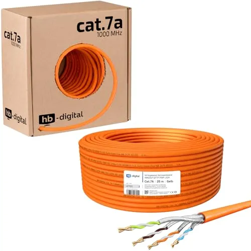 HB-DIGITAL 25m CAT.7a Netzwerkkabel LAN Kabel Verlegekabel AWG 23 Reines Kupfer S/FTP PiMF LSZH Halogenfrei RoHS-Compliant Ethernet Installationskabel Datenkabel PoE 10Gbit/s max. 1200MHz Orange