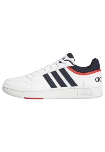 adidas Herren Hoops 3.0 Low Classic Vintage Shoes - Herren-Sneaker mit bequemem Tragegefühl, optimaler Dämpfung und stylischem Vintage-Look in Cloud White/Legend Ink/Vivid Red.