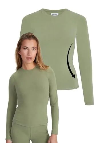 Style & Republic Damen Figurbetont Langarm T-Shirt aus Baumwolle– Weiches Atmungsaktiv Rundhals sportoberteil- Activewear für Damen, Gym Running Yoga- Sportstop Sommer Fitnesswear-Olive-XS