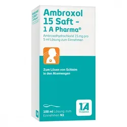Ambroxol 15 Saft-1A Pharma - Arzneimittel zur Schleimlösung bei Atemwegserkrankungen, mit fruchtigem Himbeer-Aroma. Ideal für Erwachsene und Kinder ab 2 Jahren zur Erleichterung des Abhustens.