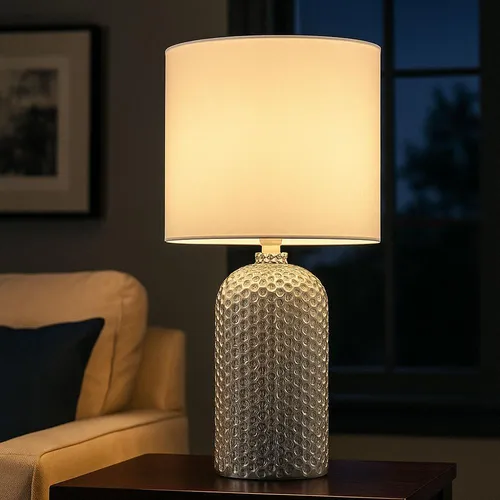 Elegante Tischlampe aus Glas und Textil, 1x E27 Fassung von Globo Lighting