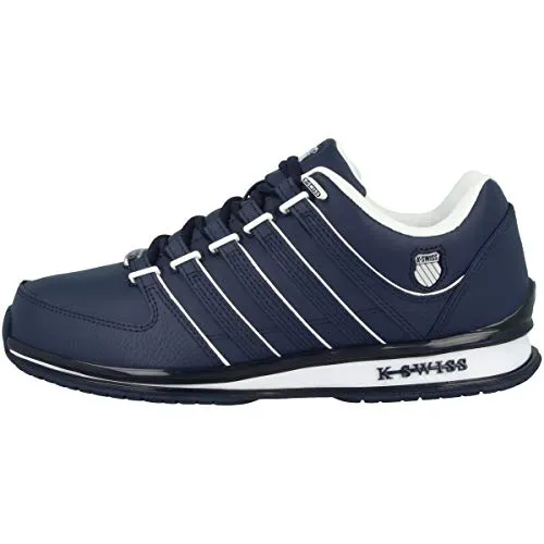 K-Swiss Herren Rinzler Sneaker - Navy/White, Größe 42.5 EU - Herren-Sneaker aus hochwertigem Leder mit flacher Gummisohle, ideal für lässige Outfits und den täglichen Gebrauch.