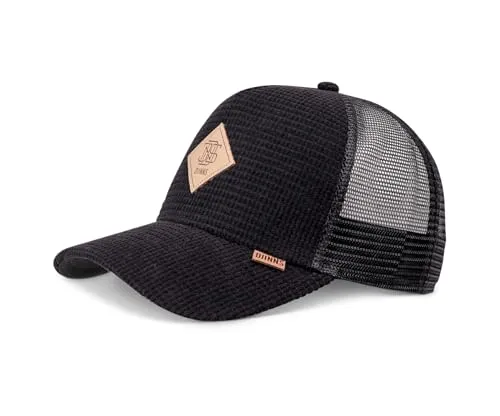 Djinns Waffle Cord Trucker Cap - Schwarz - Stylische Meshcap mit leicht vorgebogenem Schirm, verstellbar für optimalen Sitz - perfekt für Freizeit und Outdoor-Aktivitäten.