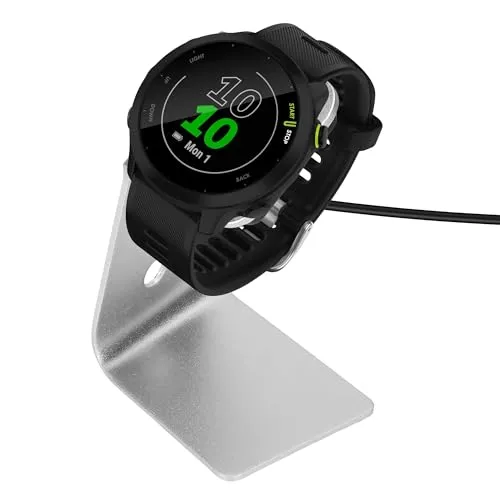 kwmobile USB Ladegerät kompatibel mit Garmin Forerunner 55/255 / 255 Music/vivoactive 5 - USB Kabel Charger Stand - Smart Watch Ladestation - Ladekabel mit Standfunktion in Schwarz Silber