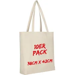 Texxilla Baumwolltasche Mehrpack mit zwei langen Henkeln, Boden- und Seitenfalte, Natur, natur