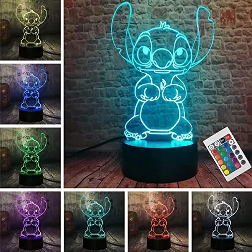 ZTZK Stitch Lampe, 3D LED Nachtlicht intelligente Fernbedienung Tischlampe 16 Farben für Weihnachten Stitch Geschenk Kinderzimmer Dekoration