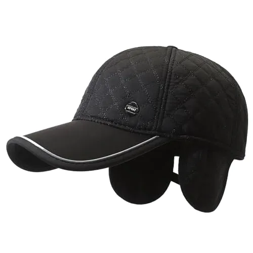 Sporty Winter Baseballcap mit Ohrenklappen Herren Ohrenschutz Wintercap Cap (Schwarz)