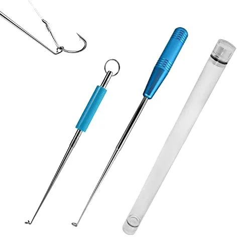 PFLYPF 2 Stück Angelhaken-Entferner, Edelstahl-Angelhaken-Entferner, tragbarer Haken-Entferner, Angelzubehör, Angelwerkzeuge, Haken-Entferner für Meeresangeln, Felsenfischen usw.