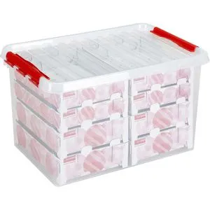 Sunware Q-Line Aufbewahrungsbox 62L für Weihnachtskugeln - Aufbewahrungsbehälter mit Deckel, ideal für 116 Weihnachtskugeln, feuchtigkeits- und staubfrei, mit dekorativem Weihnachtsmotiv und stabilen Verschlussclips, perfekt für die Ordnung im Haushalt.