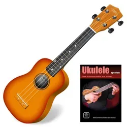 Classic Cantabile US-100 SB Sopran-Ukulele Sunburst Set mit Lernheft - Sopran-Ukulele mit 15 Bünden, leichtgängigen Mechaniken und Nylon-Saiten. Ideal für Einsteiger. Set enthält ein Lernheft für schnellen Fortschritt.
