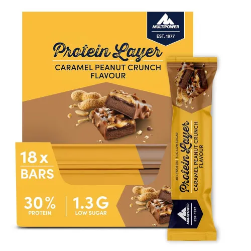 Protein Layer - 18x50g - Erdnuss-Karamell - Genießen Sie den Protein Layer Erdnuss-Karamell von Multipower. Dieser köstliche Sportriegel mit verschiedenen Schichten bietet eine schmackhafte Proteinquelle für aktive Lebensstile.